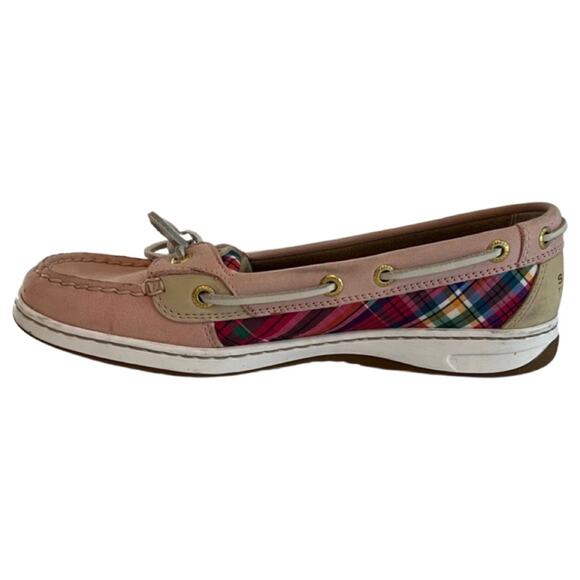 Sperry TopSider Pink Blue Plaid Tartan Angelfish Slip On Boat Shoes Size 8.5 - Picture 3 of 6